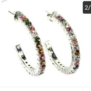 Genuine Multicolored Tourmaline Hoop Earrings